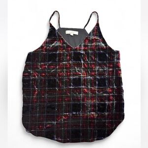 LOFT Velvet Plaid Cami Top - Black and Red